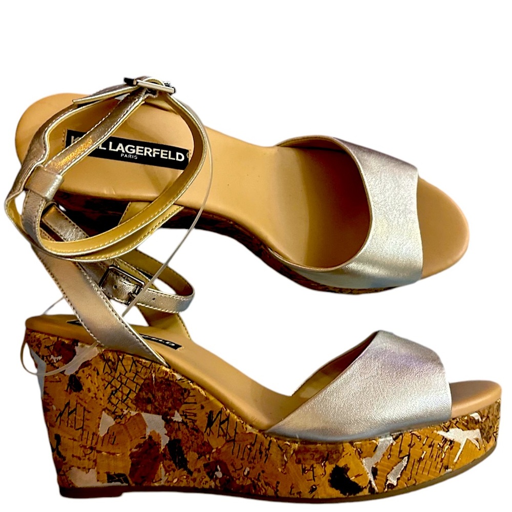 Karl Lagerfeld Silver Wedge Sandals